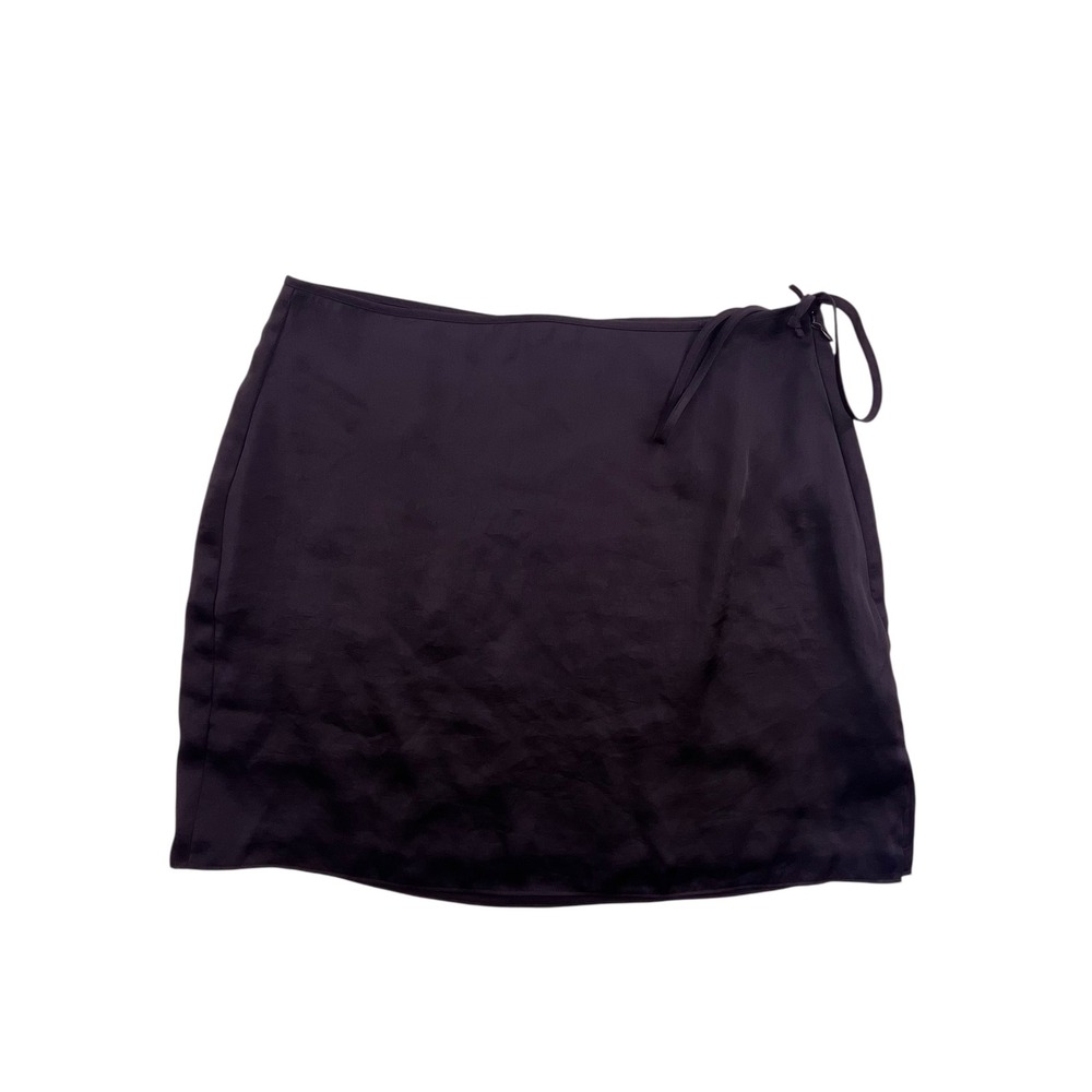 Wilfred Aritzia Black Satin Mini Skirt Tie Waist Side Zip Size 10